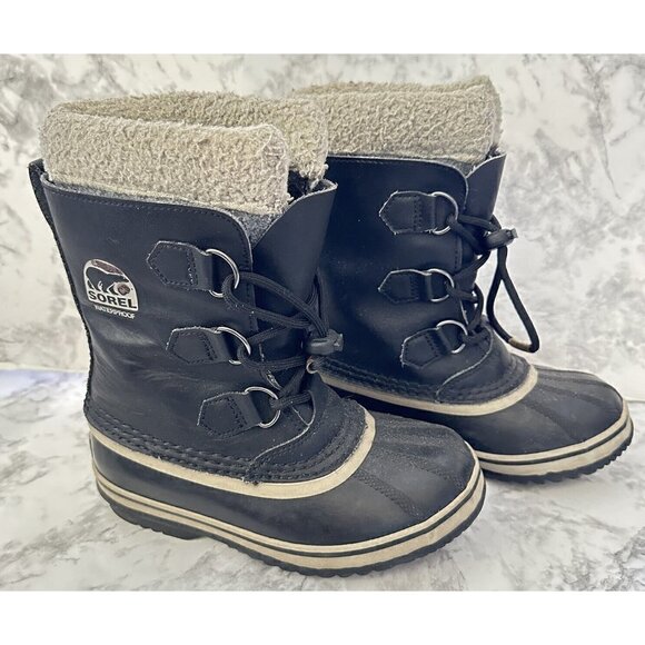 Sorel‎ Girls Black Caribou Waterproof Winter Snow Boots Size 2 - Picture 1 of 9